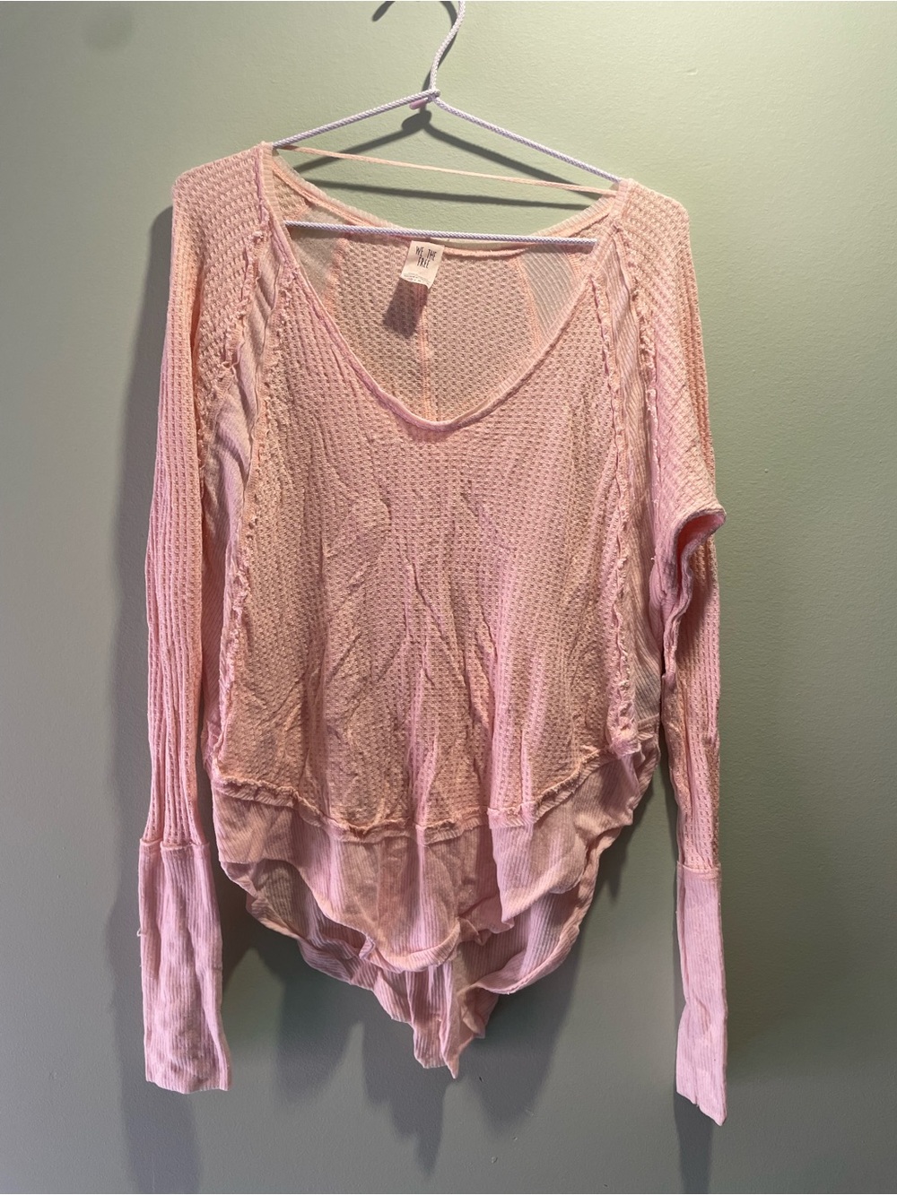 We The Free Pale Pink Waffle Knit V-Neck Top